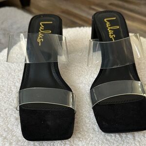Lulu's Black Heels with Clear Straps